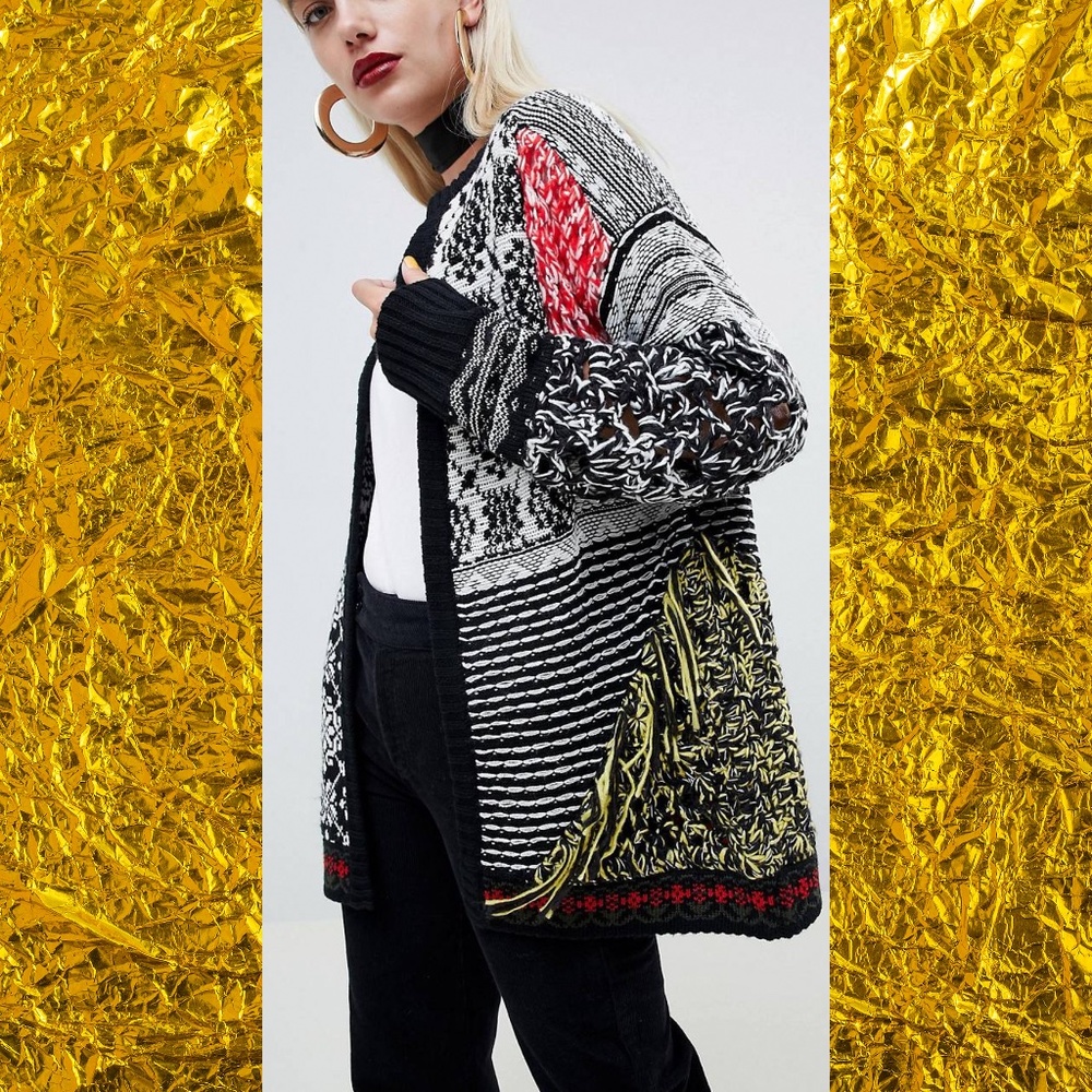 [Moving Sale] ASOS Chunky Cardigan In Patch Work And Crochet